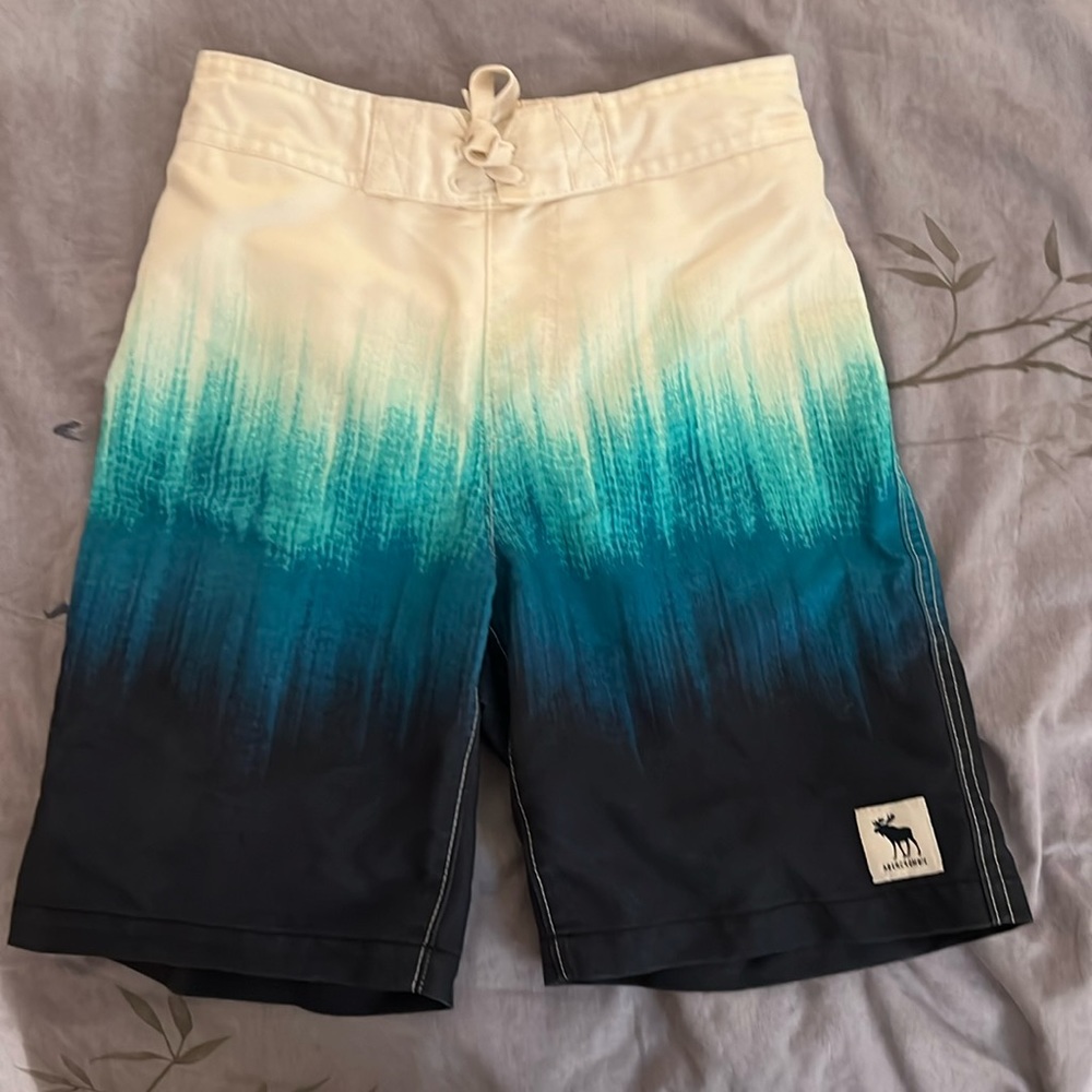 Boys Abercrombie Blue, Teal, White Ombré Swim Board-shorts - Size 9/10